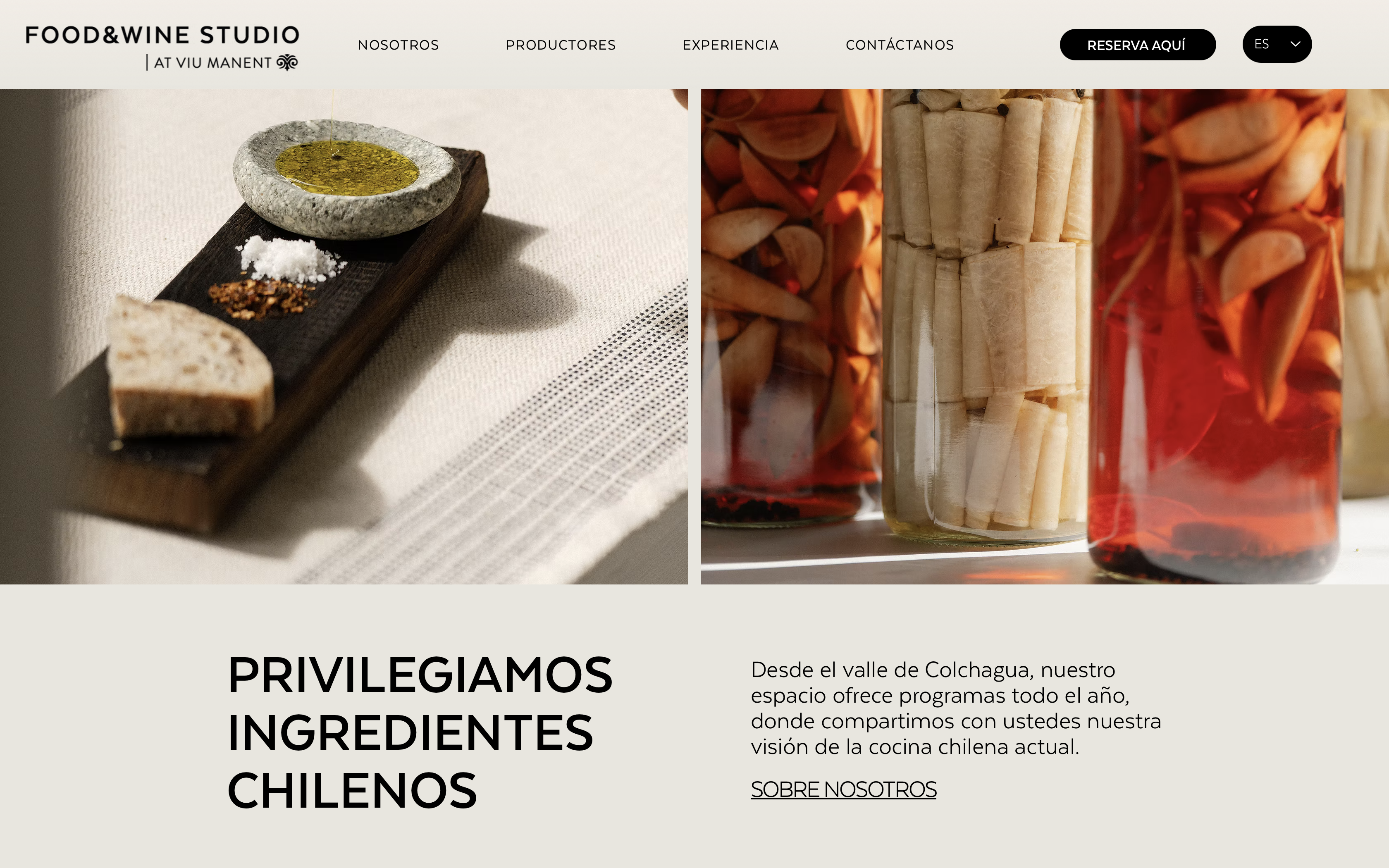 Detalle visual del sitio Food&Wine Studio